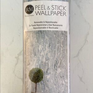 RM Rooomates Piece & Stick Wall PaperRoll Blue Silver Marble New Home Decor